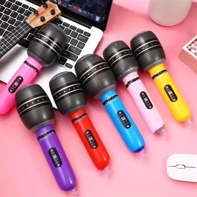 Six inflatable microphones, decorative props for music parties, inflatable musical instruments and household party supplies.