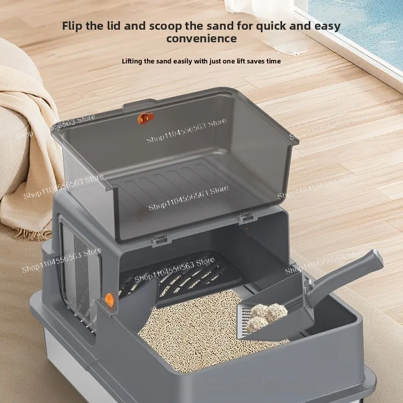 Cat Litter Box Fully Enclosed Top-entry Stainless Steel Cat Toilet Anti-splash Anti-splash Cat Toilet