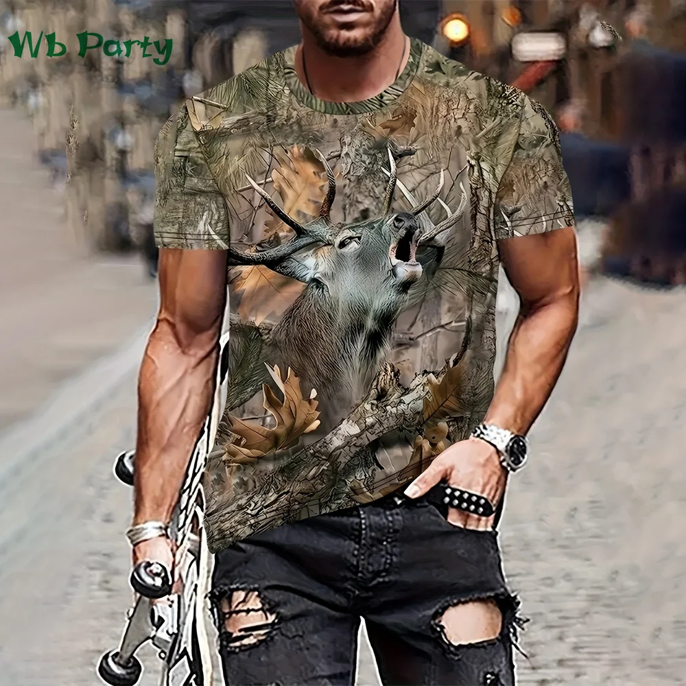 Deer and Forest Graphic T shirts 3D Print Men's Clothing Summer Round Neck Mens Clothing Pullover Fashion T-shirts for Men Tops