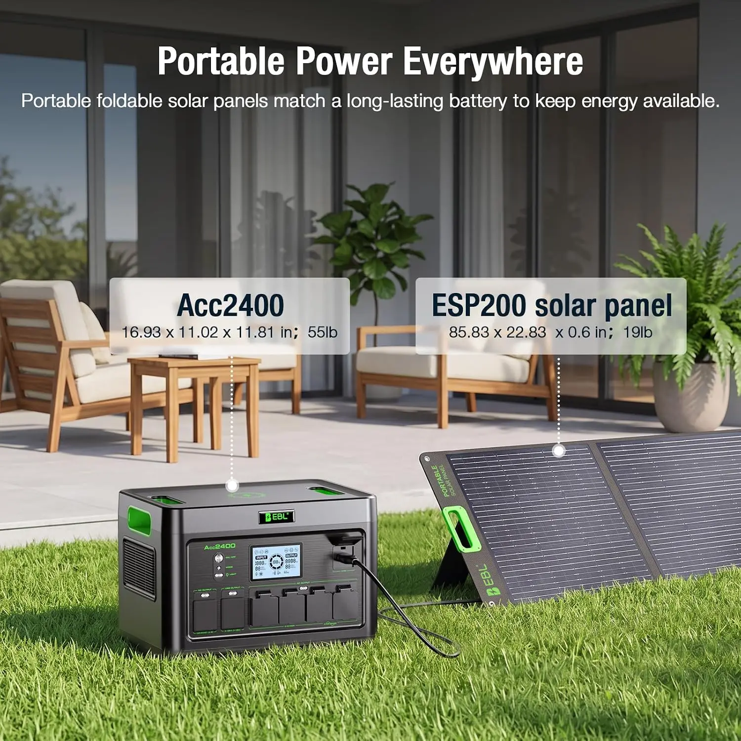 2400W Portable Power Station with 200W Solar Panel (Ship Separately), Customized
