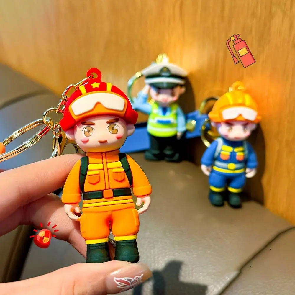 Portable Cute Fireman Keychain Fashion Delicate Police Doll Pendant Key Ring Action Figure Cartoon Car Key Chain Student