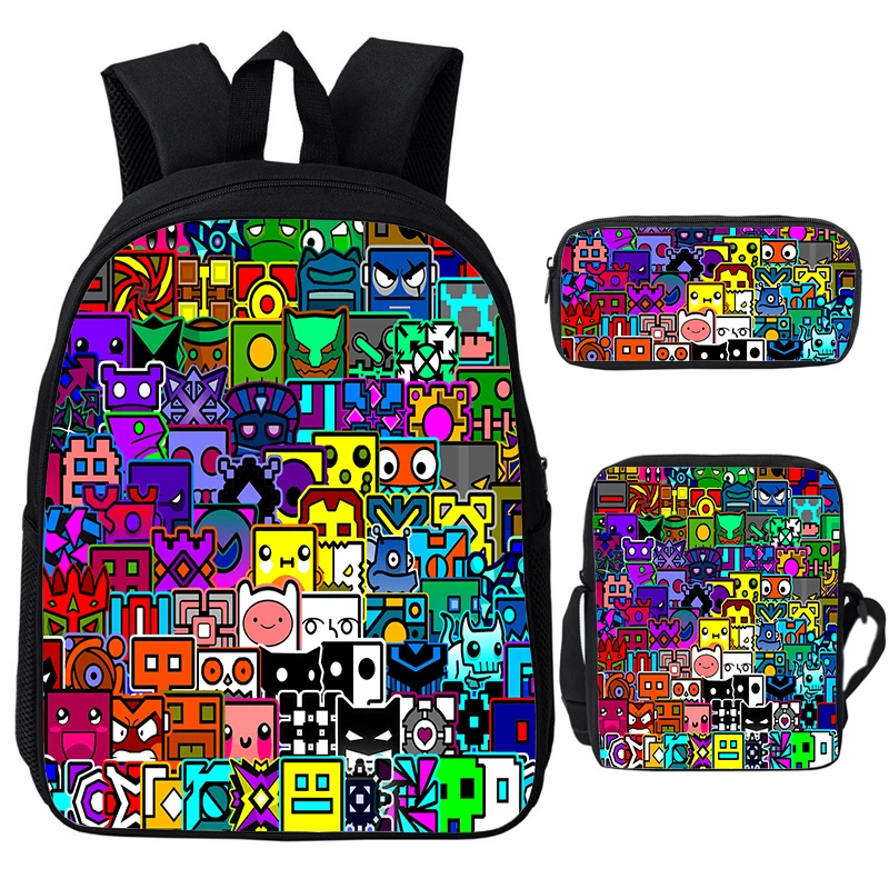 

Geometry Dash Backpack Shoulder Bag Pen Case Boys Girls Causal Schoolbag Kids Cartoon Anime Backpack Large Capacity School Bags