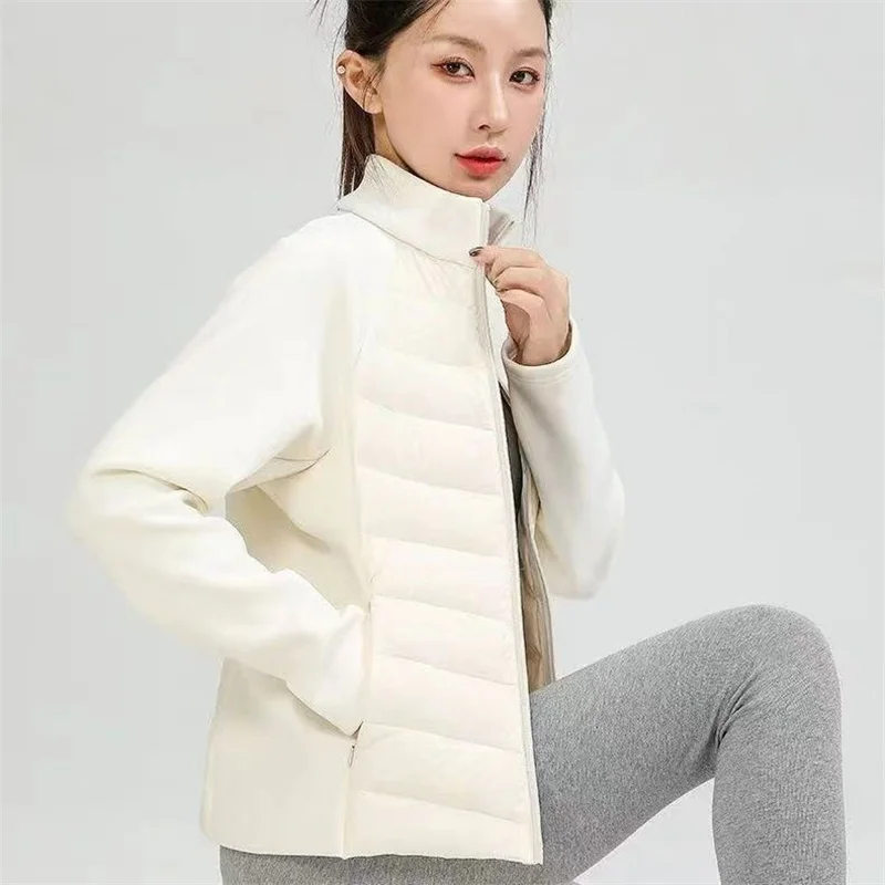 Spliced Motion Cotton-padded Jacket Women's Sweatshirt Stand-up Collar Warm Slim Coat Outdoor Sports Outerwear Autumn Winter