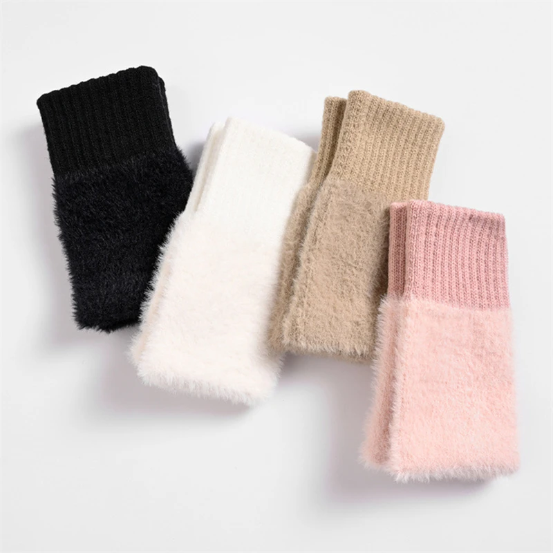 

Winter Autumn Women Men Warm Fingerless Knitted Wool Gloves Solid Color Stretch Mittens Exposed Finger Short Cashmere Gloves2025