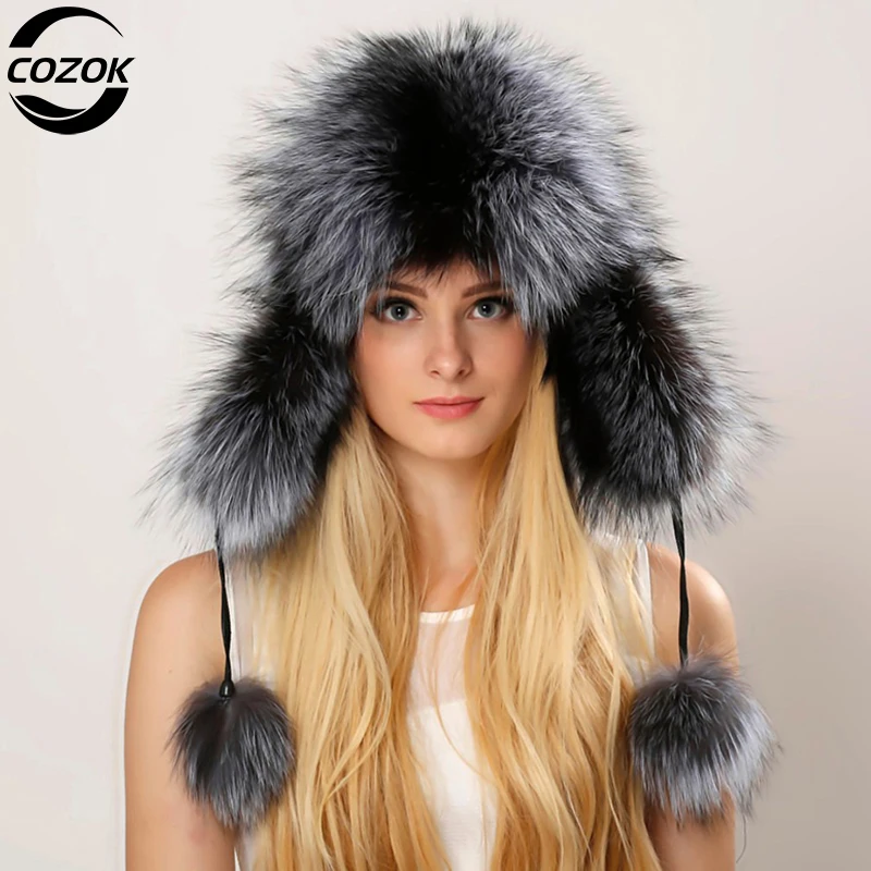 2024 New Style Winter Lady Real Fox Fur Hat Natural Soft Genuine Fox Fur Cap Women Fashion Casual Warm Real Leather Bomber Hats