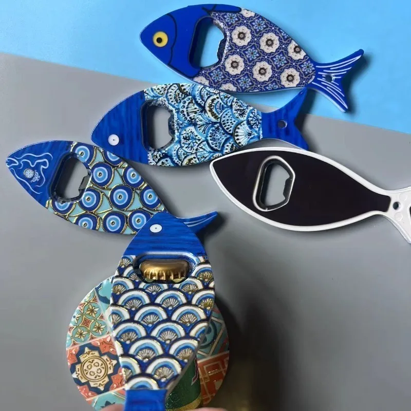 1Pc Embossed Gold Stamping Fridge Magnet Fish Shape Bottle Opener Melamine Material Strong 3D Effect Home Decor Craft
