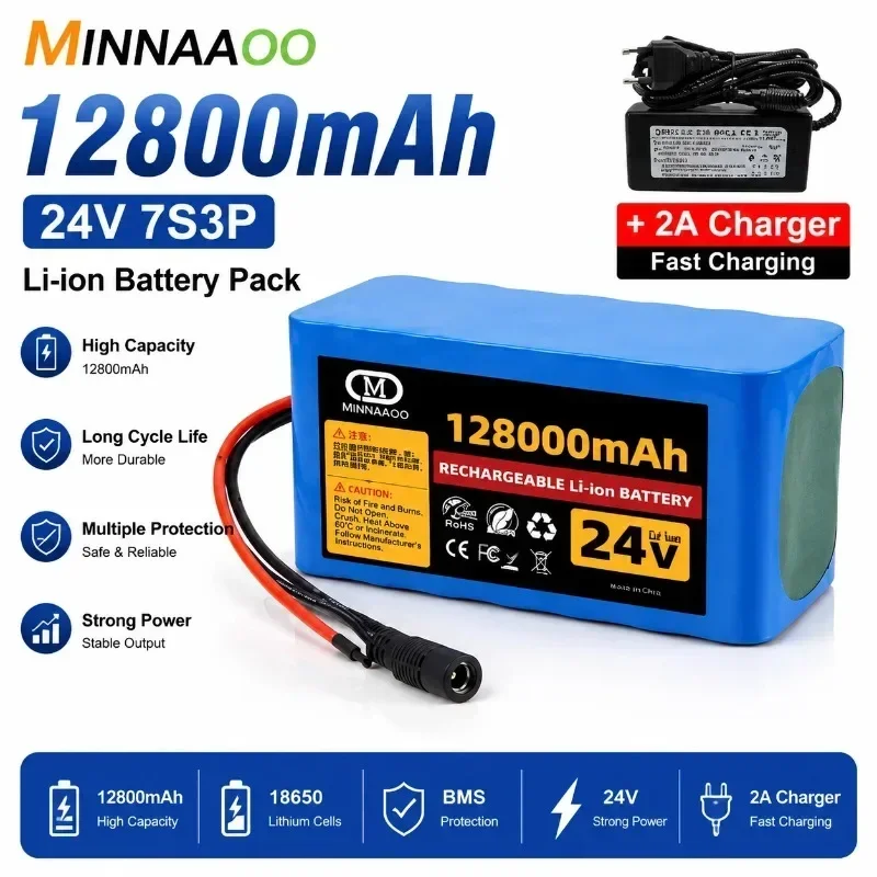 High Capacity 24V 100Ah Lithium Battery for Wheelchairs 7S3P 18650 100000mAh Rechargeable Pack with 29.4V 2A Fast Charger