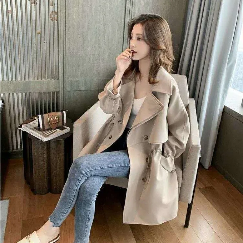 Double-breasted trench coat women's medium and long spring and autumn new student Korean version versatil