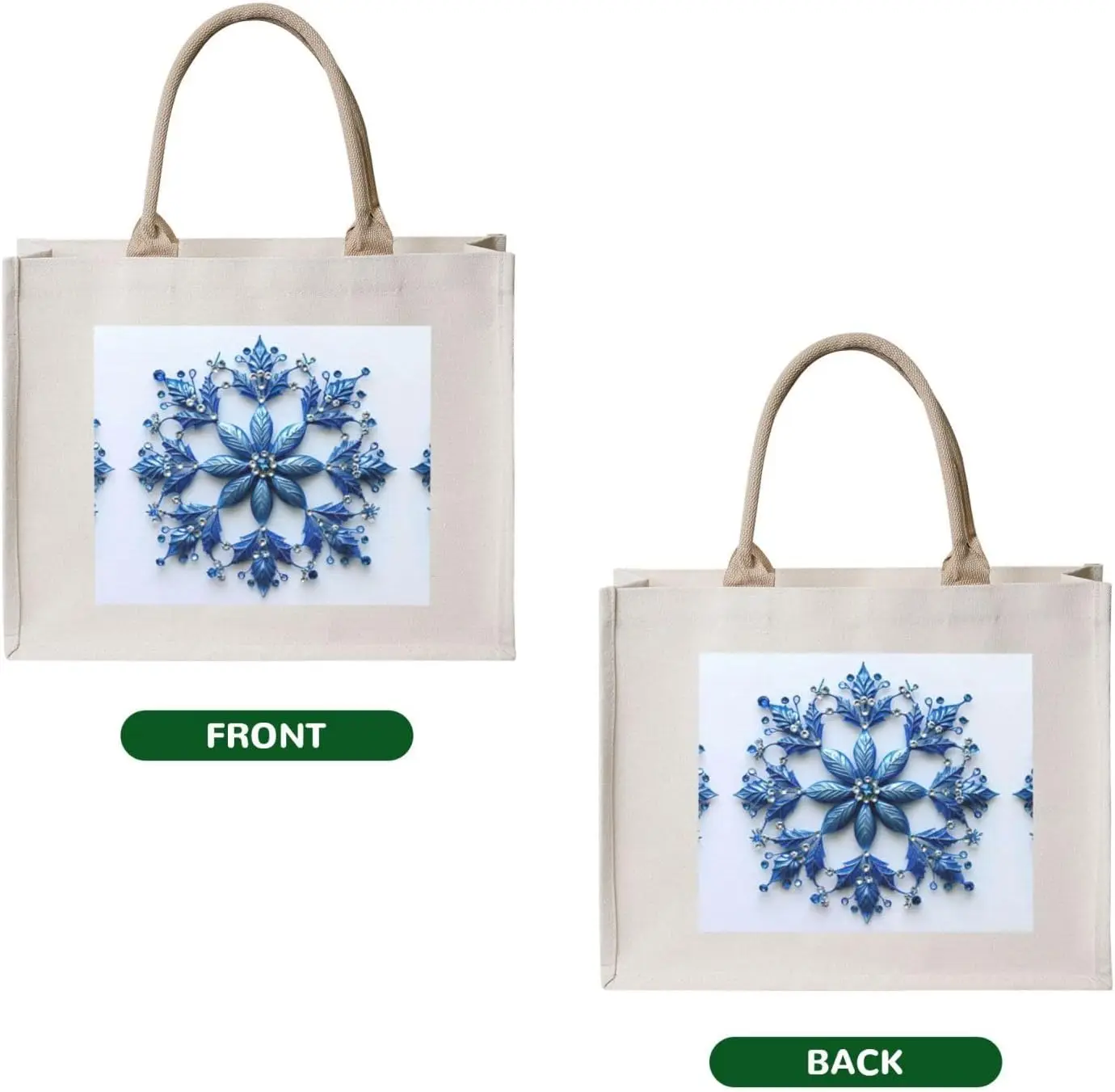 Sac fourre-tout de transport en toile flocon de neige de Noël bleu, sac cadeau personnalisé, sac fourre-tout pour femme pour le yoga, le travail