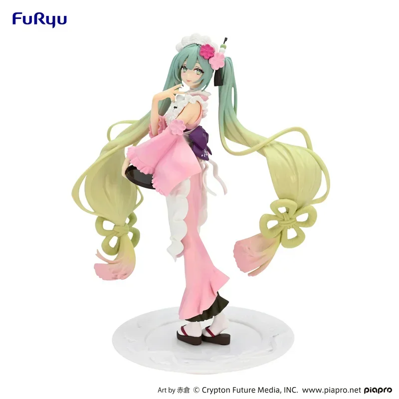 20cm Genuine Hatsune Miku Anime Girl Figure Cherry Blossom Matcha Bafei Pvc Cute Model Miku Handmade Desktop Decoration Toy Gift