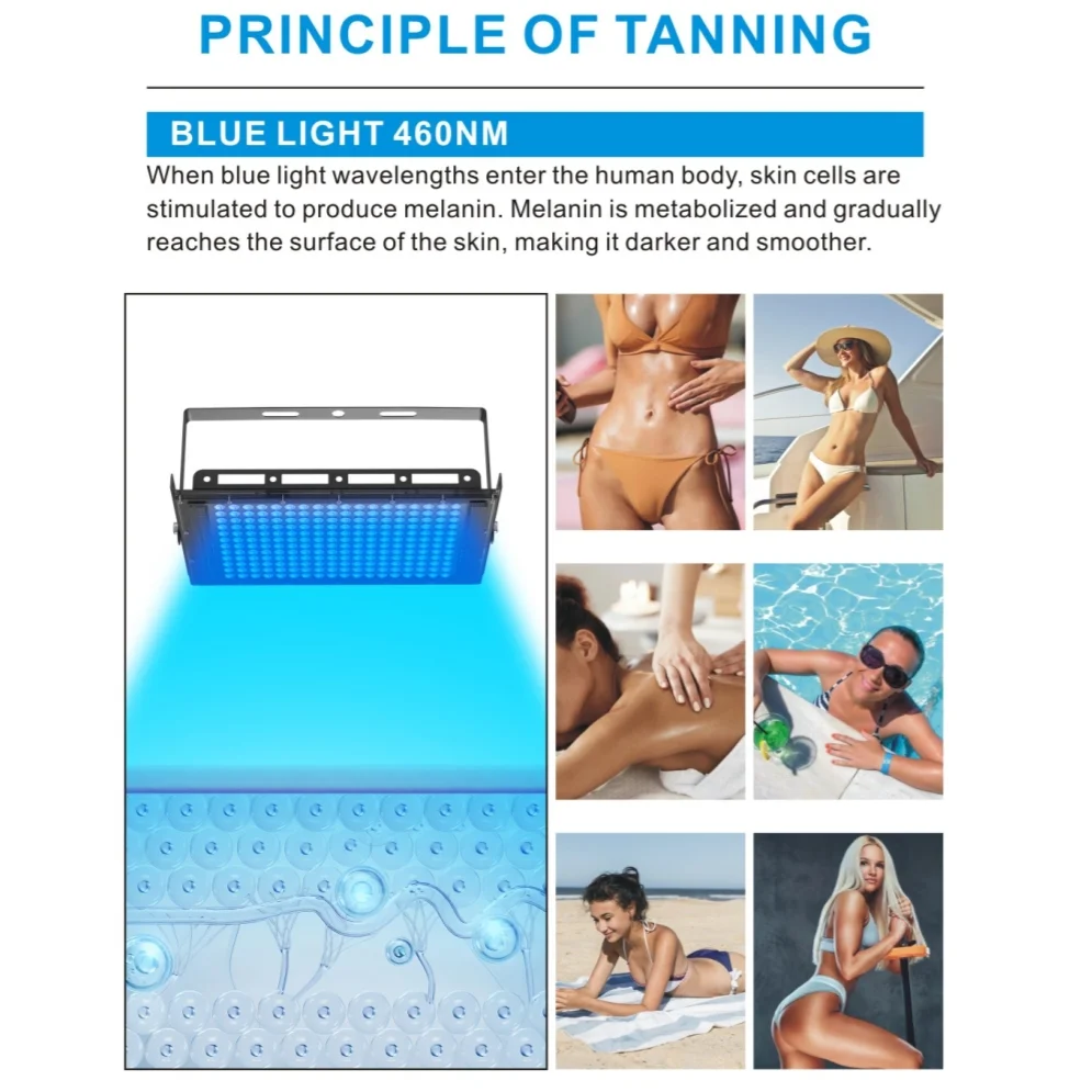 45W UV Face Tanning Lamp 460nm Wavelength 216PCS Blue Light Lamp Professional Solarium Tanning Machine Skin Care