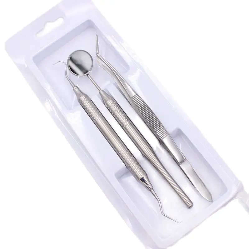 3Pcs Dental Mouth Mirror Stainless Steel Tweezers Elbow Probe Dentist Instrument Teeth Cleaning Whitening Dentistry Tools Set