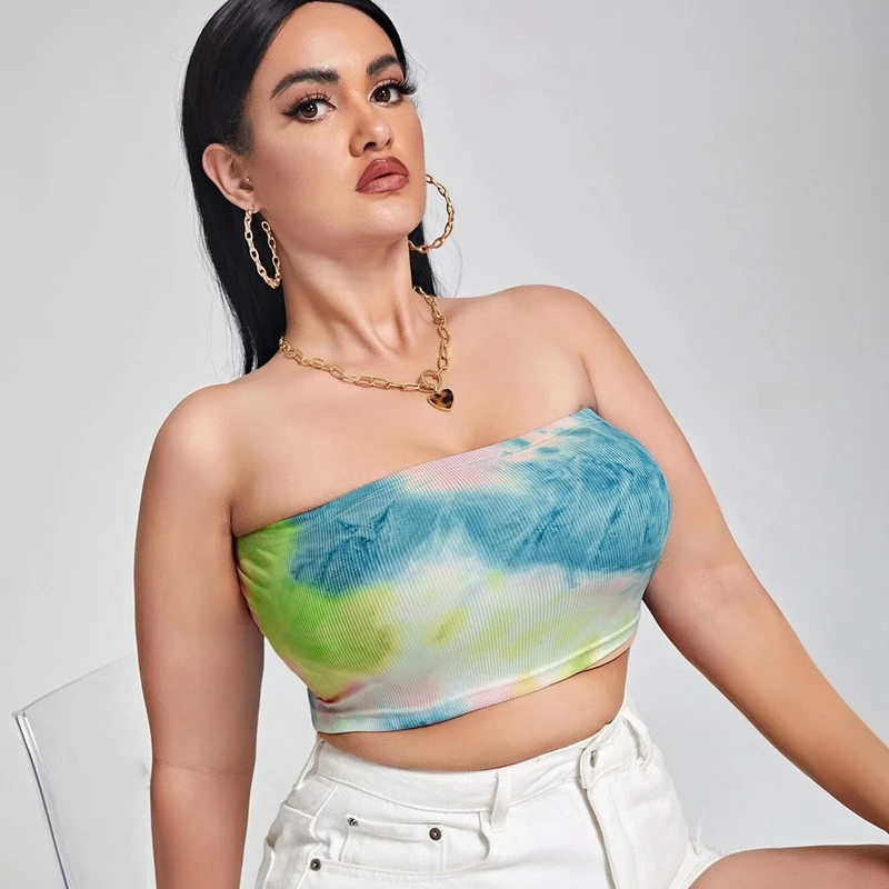 Plus Size Sexy Summer Tie Dye Crop Tube Top Women Clothing Strapless Fashion Club Beach Tank Top Female Large Size 6XL 7XL 8XL