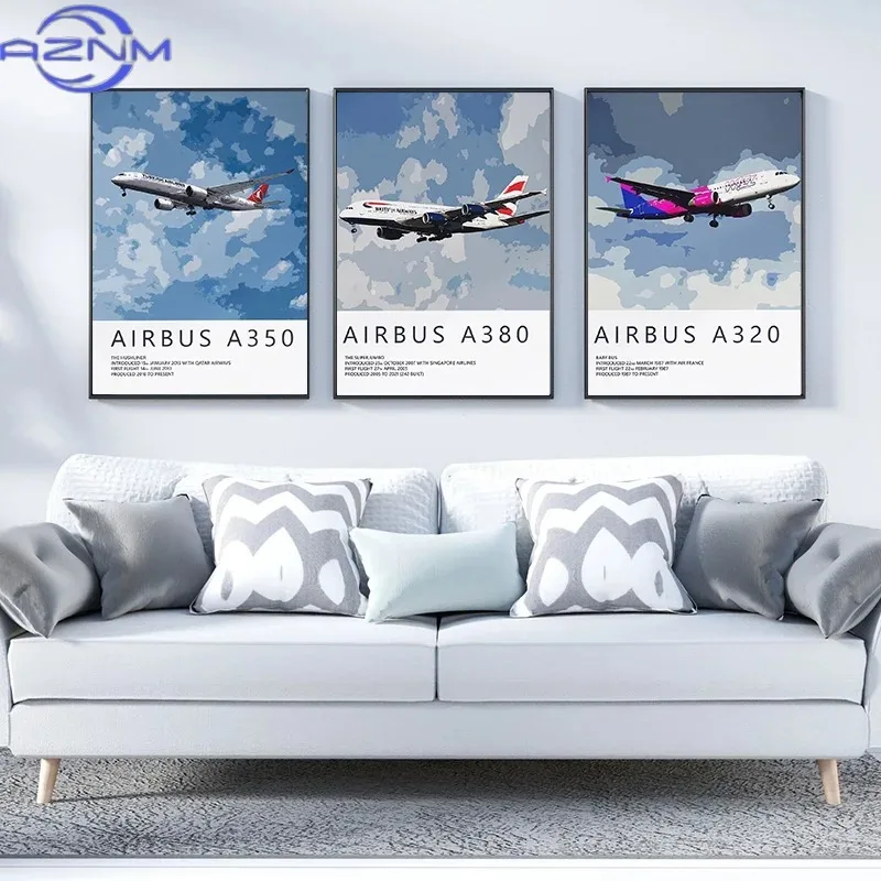 AZNM (1pc frameless)Airbus A320 A380 A350 A319 Aviation Aircraft Posters and Prints Canvas Painting Wall Art Picture for Living