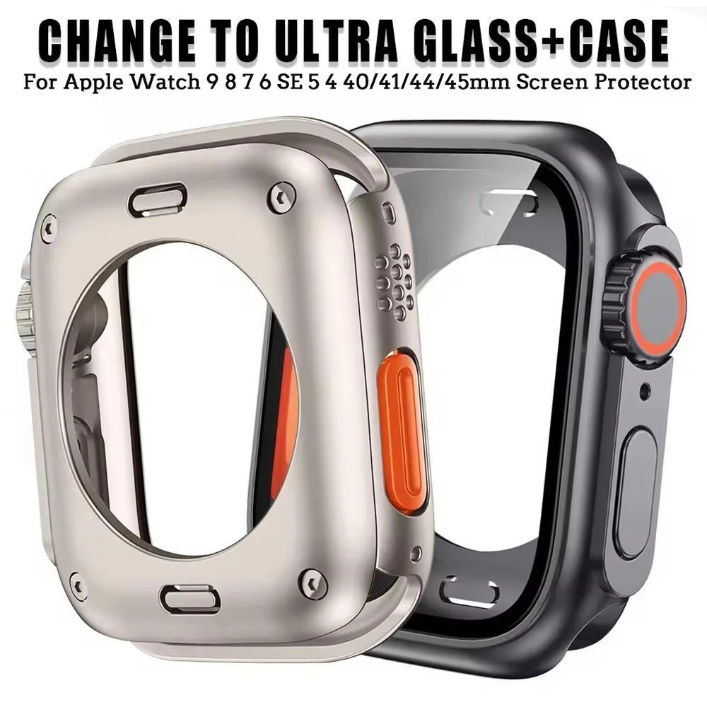 Screen Protector Cover for Apple Watch 46 42 45 44 40 41mm Hard PC Front Rear Bumper Case iwatch 11 10 9 8 7 6 5 Change To Ultra
