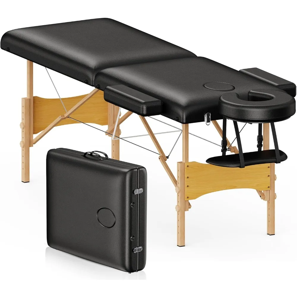 

Massage Table Portable Wooden Lash Bed 24" Wide Adjustable Height 2-Fold Spa Table Foldable Tattoo Bed