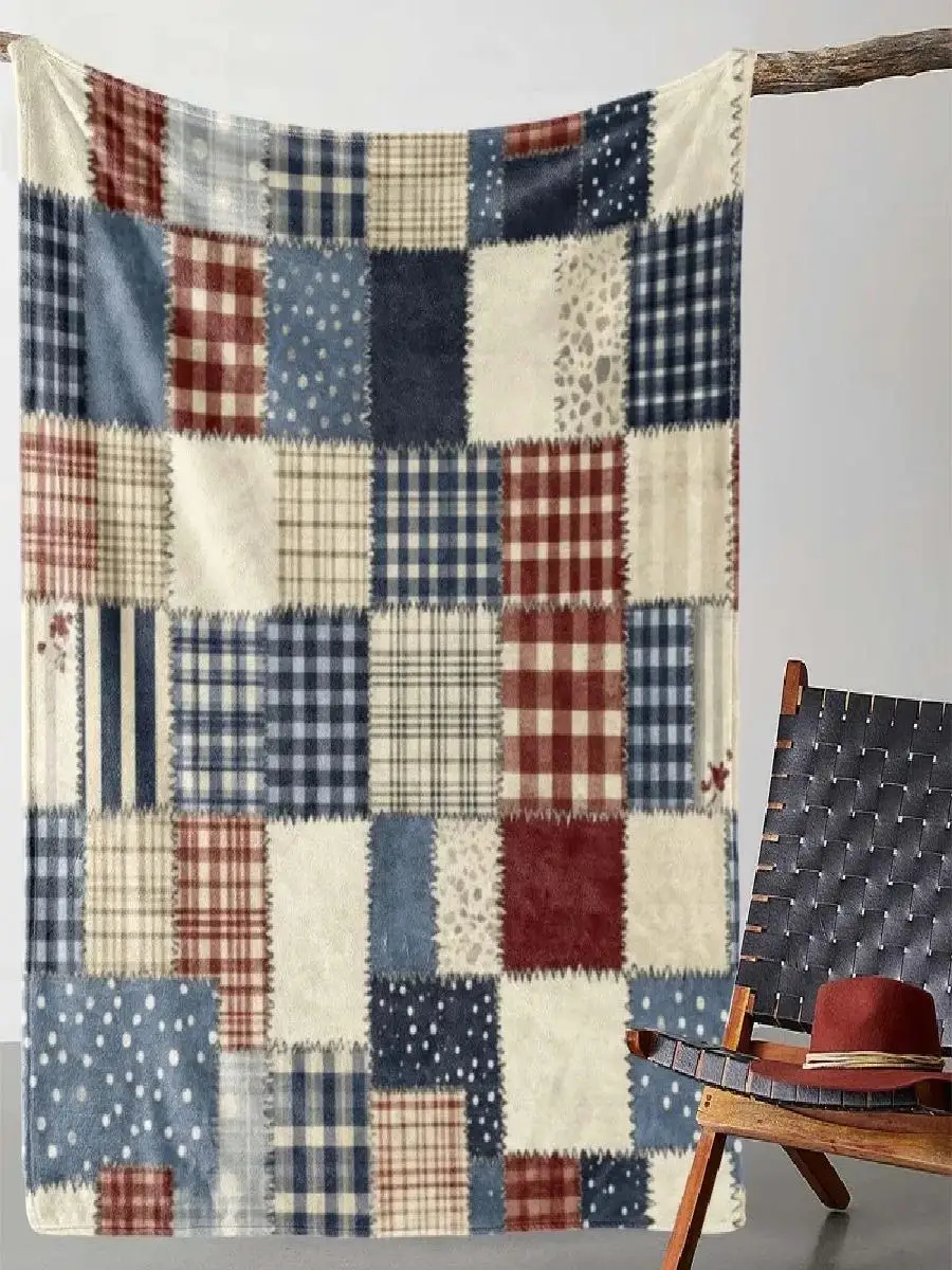 Soft Warm Cozy Patchwork Flannel Throw Blanket Polka Dot Plaid All Season Travel Friendly for Sofa Bed Office Camping Gift