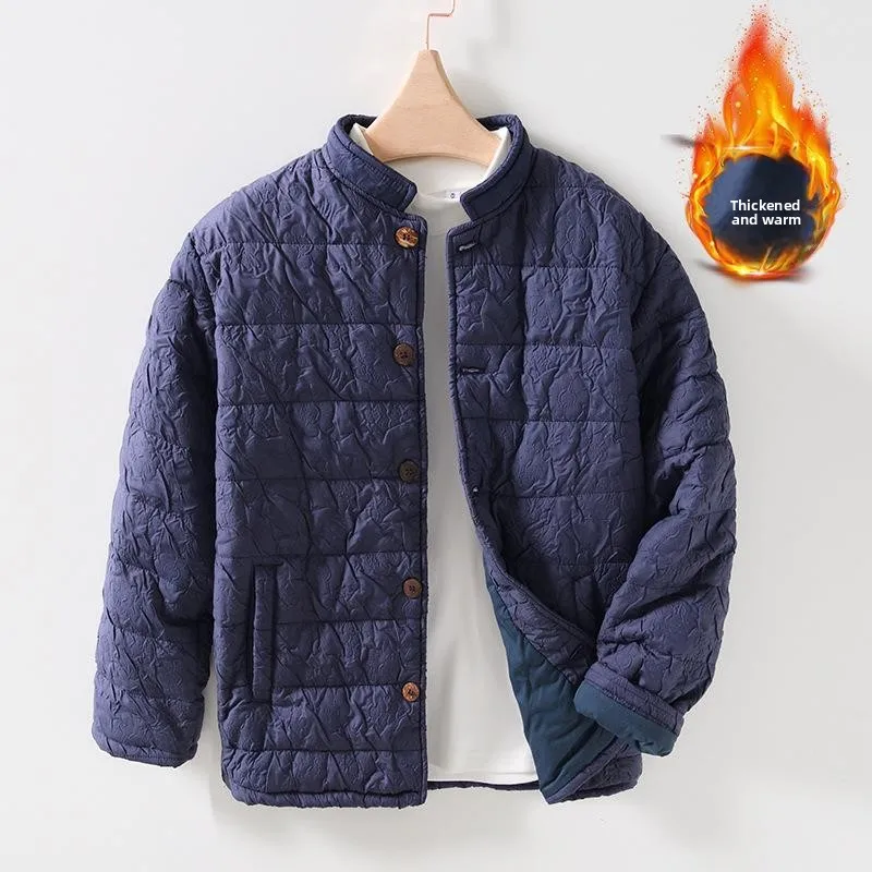 

Men's Casual Loose Cotton Jaet L0 Winter Warm Stand Collar Polyester Fiber Filled Long Sle Single Button Closure