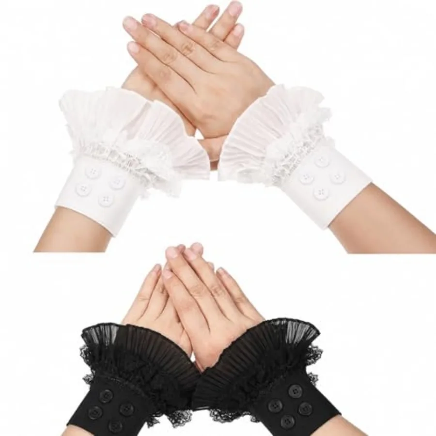 

Chuarry 2 Pairs Lace Ruffle Wrist Cuffs Lolita Shirt Sleeves Victorian Gothic Clown Sleeves Accessories Retro Cosplay Renaissan