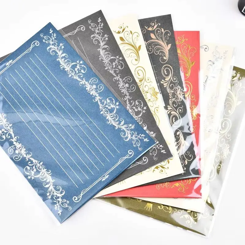 12pcs Creative European Retro Letter Paper Romantic Love Confession Invitation Writing Paper Office Bronzing Gold Silver Pattern