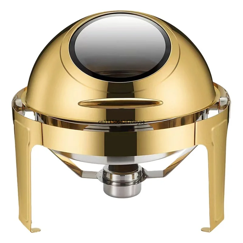 For 6L Large Round Roll‑Top Stainless Steel Chafing Dish Food Warmer Hotel Banquet Gold Plated Buffet Hot Pot Serving Container