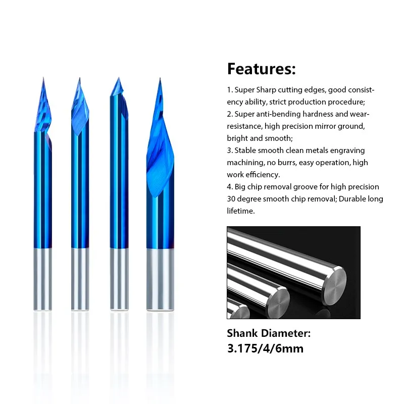 XCAN Engraving Bit CNC Router Bit 1/8inch 4mm 6mm Shank Carbide End Mill Wood Milling Cutter 15-90 Degrees