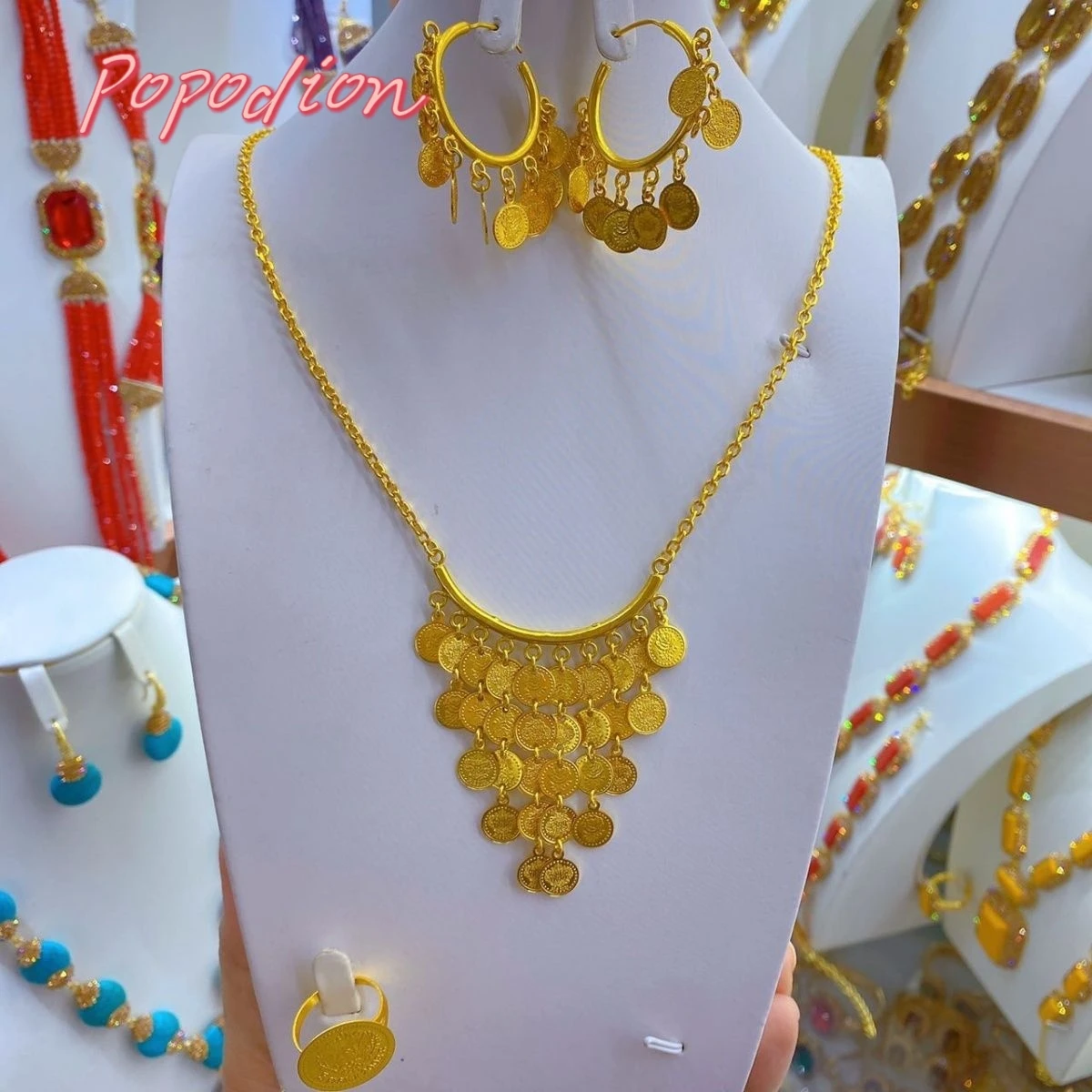 Collar chapado en oro de 24K de Dubái para mujer, pendientes para fiesta, conjunto de joyas, DD10316, nuevo