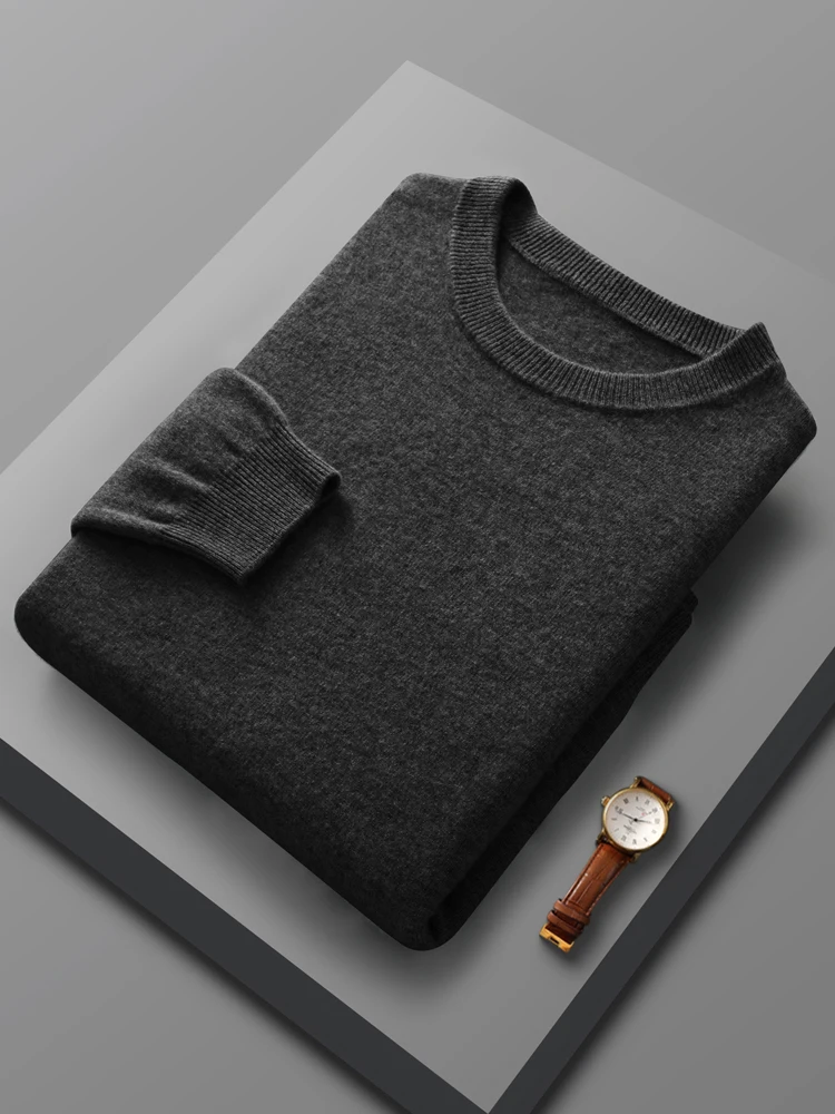 Men O-neck 100% Merino Wool Sweater Basic Long Sleeve Bottoms Pullover Autumn Winter Cashmere Knitwear Smart Casual Clothing