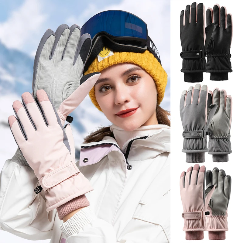 Winter Women Snowboard Ski Gloves Non-slip Touch Screen Waterproof Snow Ski Fleece Warm Gloves Motorcycle Riding Thermal Glove
