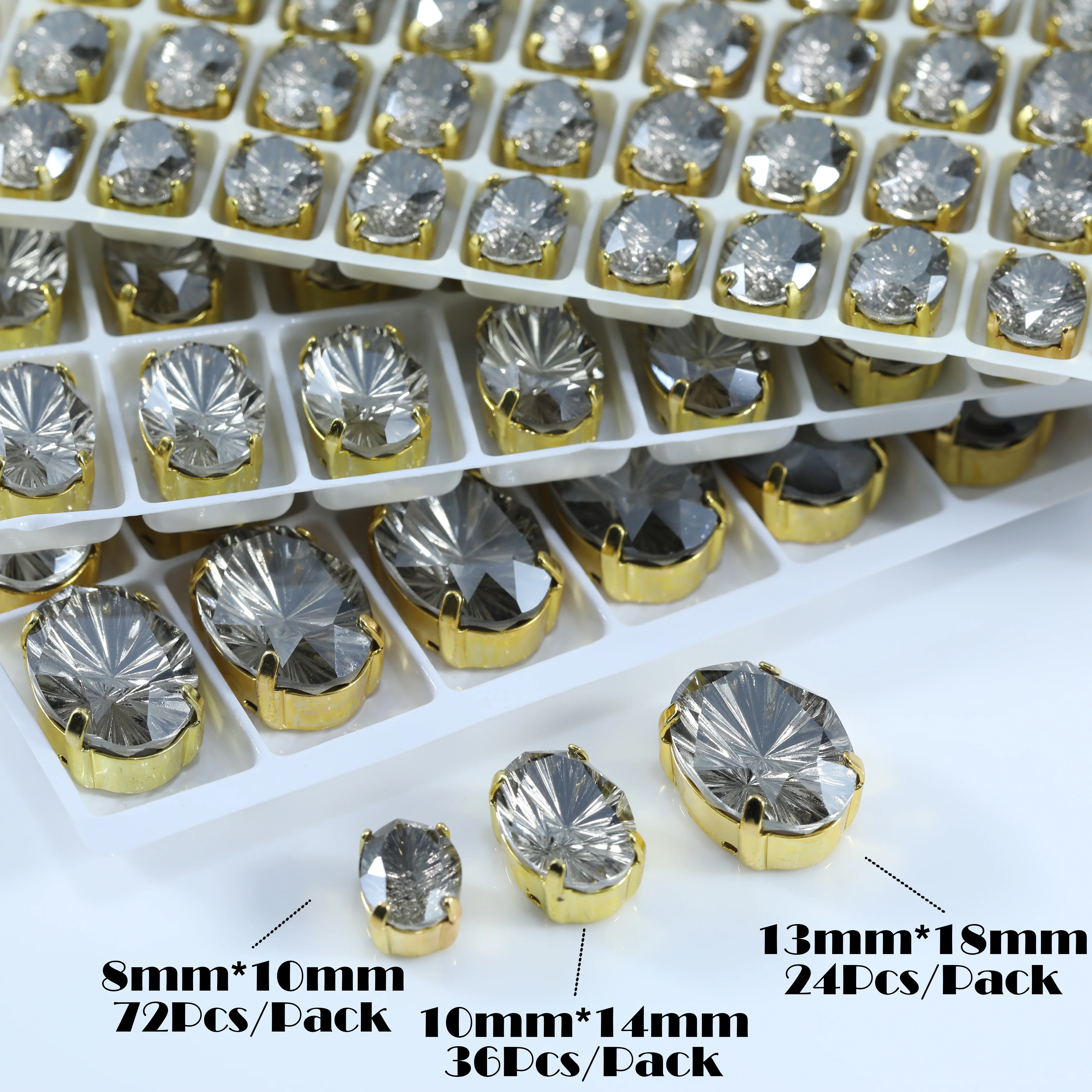 Multi-Faceted Oval Millennium Claw Rhinestones K9 Glass Sew On Crystal Stones Metal Prong Setting For Garment Latin Dance Dress