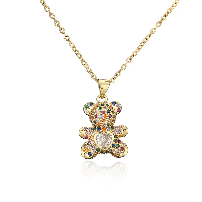 GANPUP Stilvolle Niedliche Bären-Herz-Halskette mit Glänzendem Zirkonia-Anhänger für Damen, Modische Schlüsselbeinkette, Choker-Schmuck, Geschenk – Detail 6