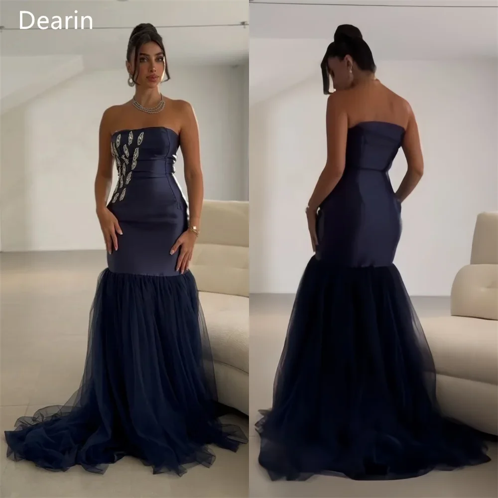 Customized Formal Dress Dearin Strapless A-line Floor Length Skirts Draped Layered Tulle Sleeveless Beading Bespoke Occasion Dre