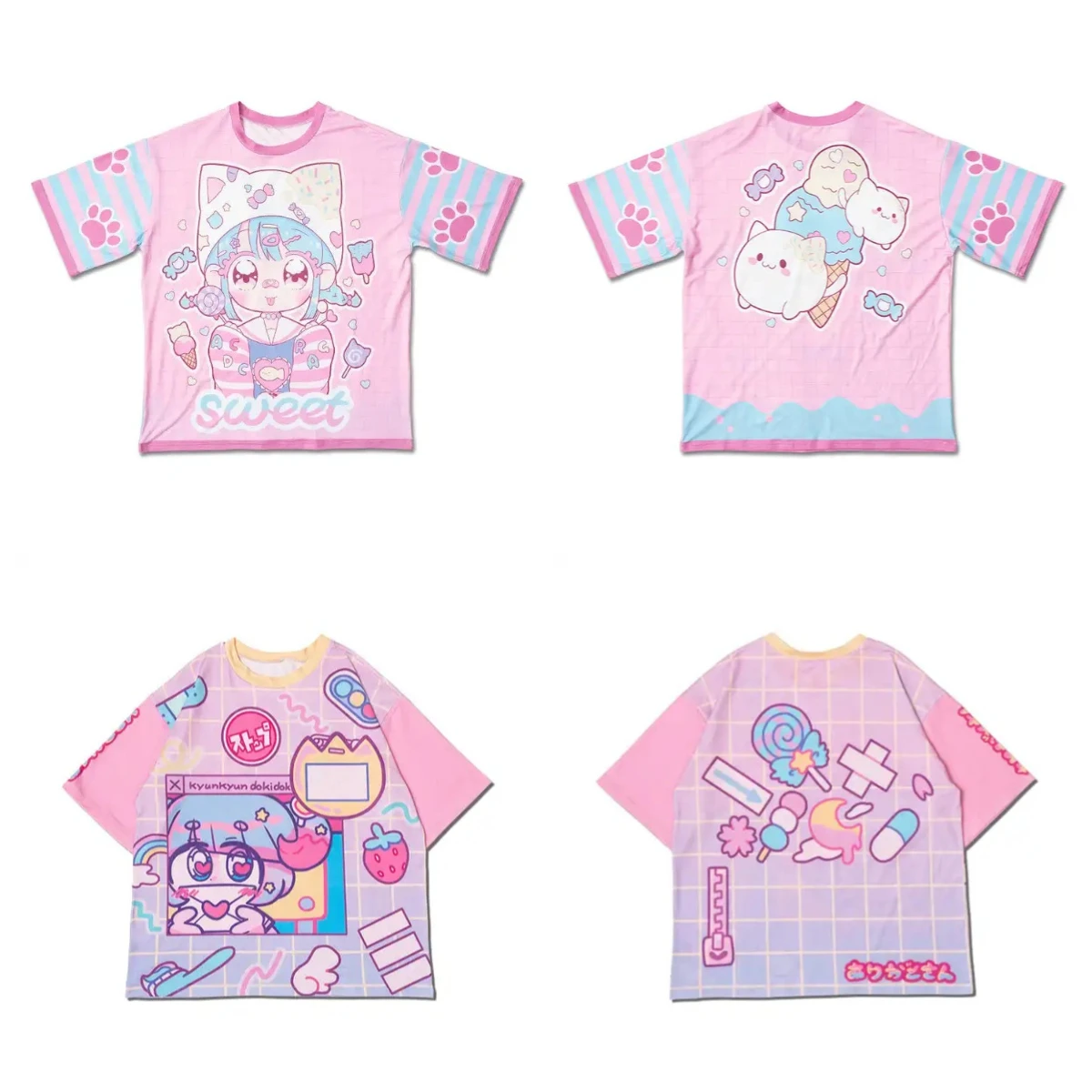 Adult and Children's Dopamine Harajuku-style Y2K Anime 3D All-over Print T-shirt, Dreamy Macaron Loose Casual Short Sleeves