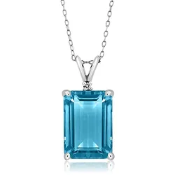 Huitan Rectangular Blue CZ Pendant Necklace for Women Simple Elegant Wedding Party Silver Color Neck Accessories Trendy Jewelry