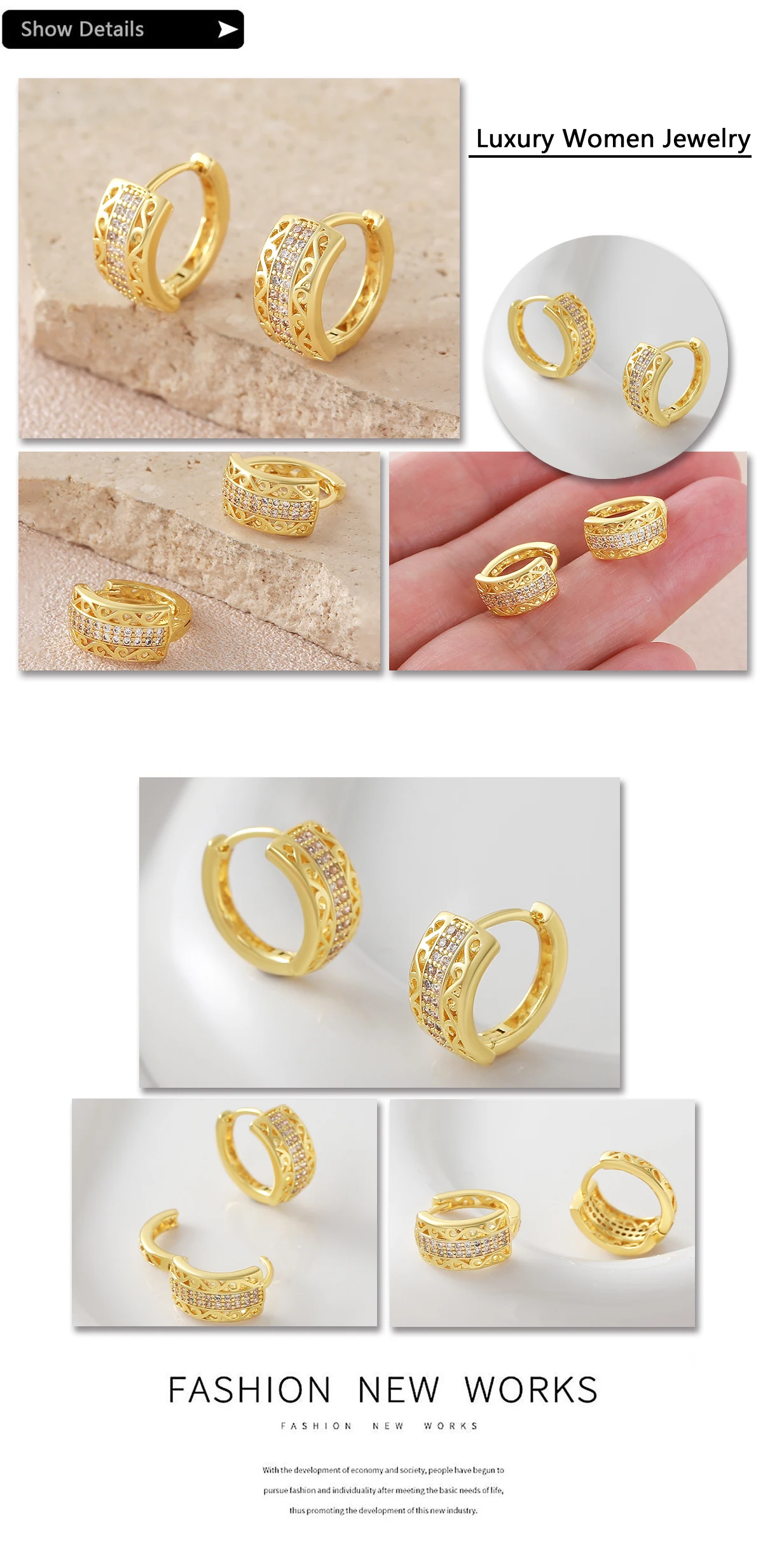 MHS.SUN Einzigartige Designs, vergoldete Creolen, klassische Ohrringe mit kubischem Zirkon, Geburtstagsparty-Schmuck, 1 Paar für Frauen und Mädchen – Detail 17