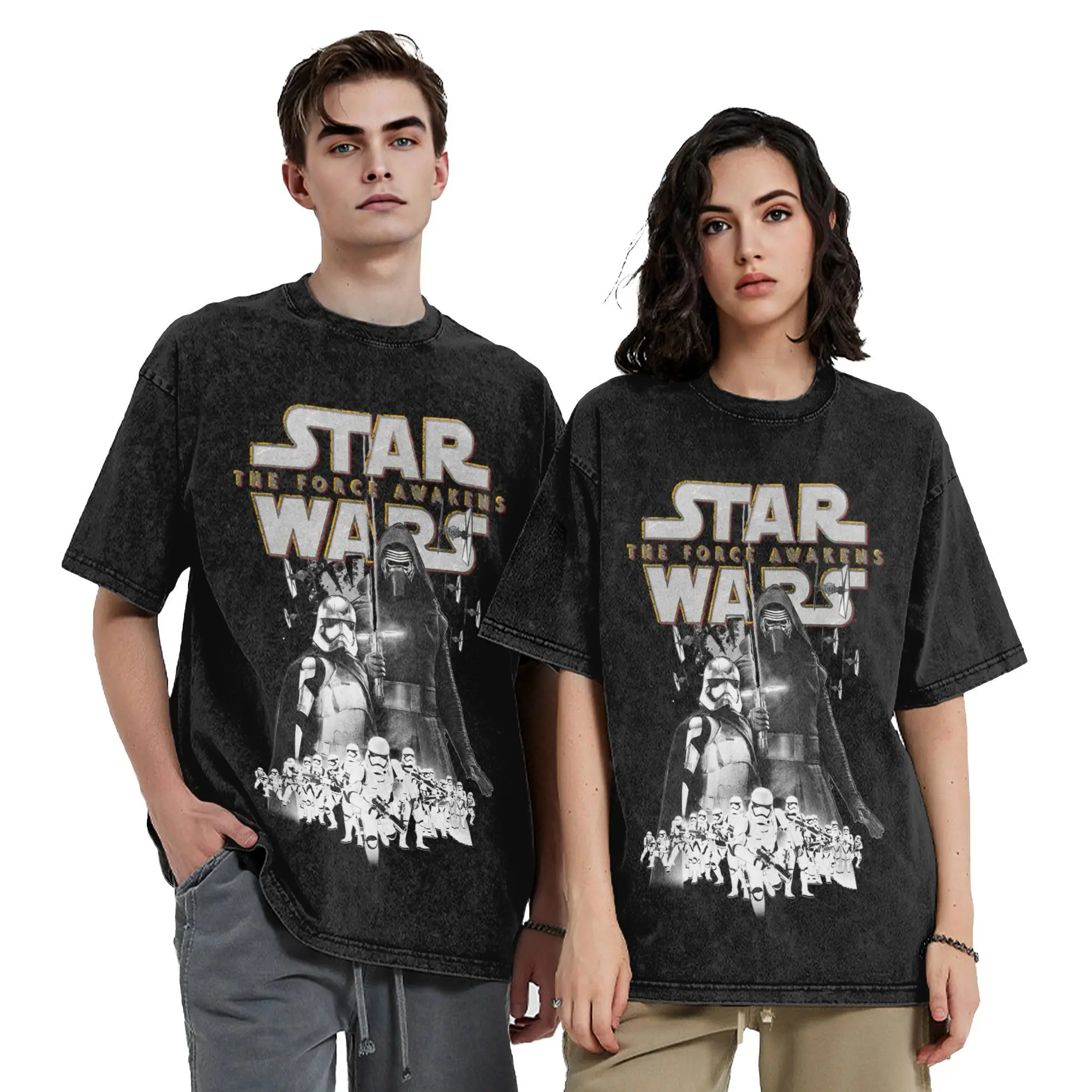 

Винтажная стираная футболка Stars Wars Force Awakens Sketch, мужские хлопковые топы, новинка, с круглым вырезом и коротким рукавом