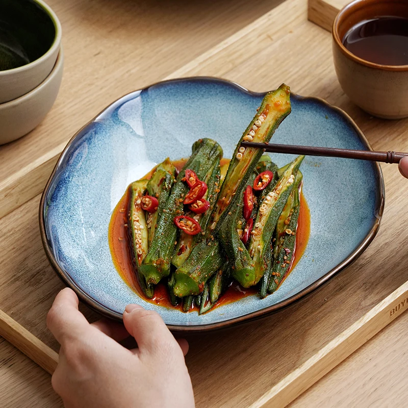 

European-style creative ceramic gradient plate, household retro irregular shallow plate, Japanese cuisine plate, breakfast plate