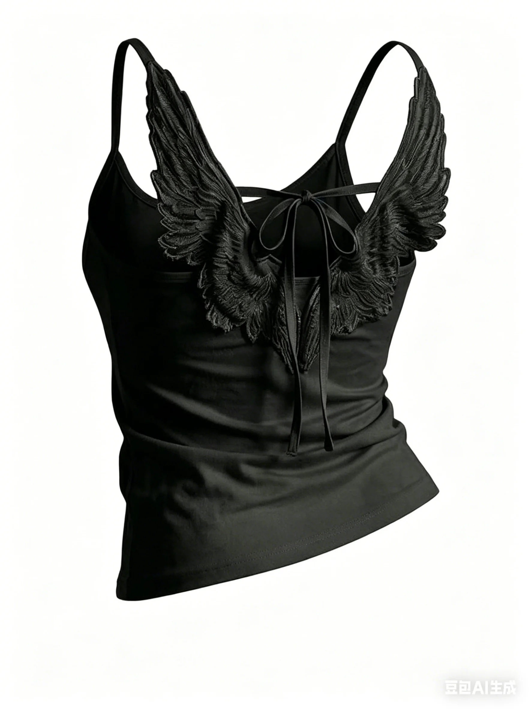 Y2K Gothic 3D Angel Wing Embroidery Cami Top Sexy Tie-Back Sleeveless Tank Harajuku American Streetwear Summer Casual Crop Top