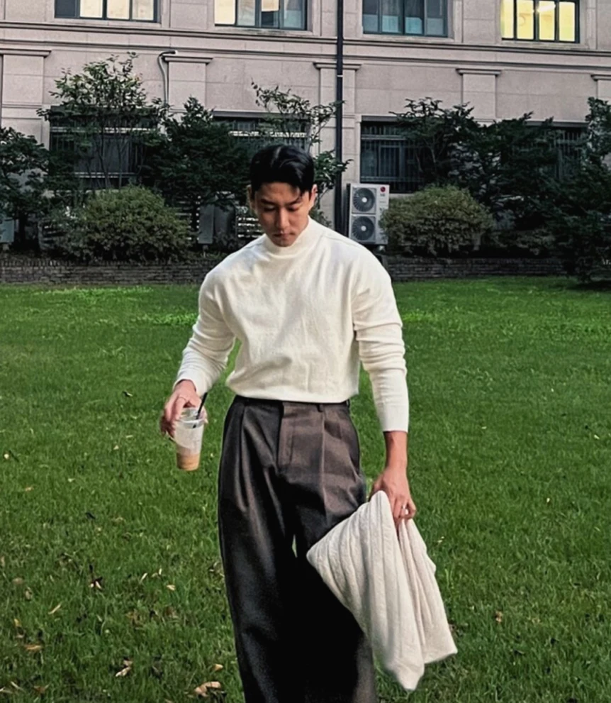 

American Sle Hard Man f High Collar Knitted Sweater Muscle Men Slim Long Sve Core Spin Yarn Wool Sweater Modal Base L...