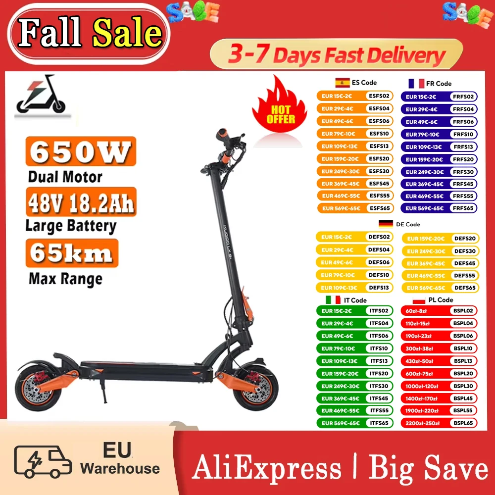 Kugoo Lx9+ E-Scooter 650W Motors 120K Max Load 65Km المدى المزدوج لمسافات طويلة المدى 6061 مادة سبائك الألومنيوم
