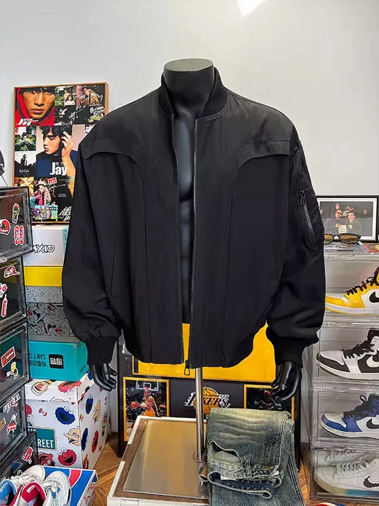 Chaqueta Bomber Retro americana para hombre, abrigo corto estilo béisbol, Otoño Invierno, diseño de arco deconstruido, corte ...