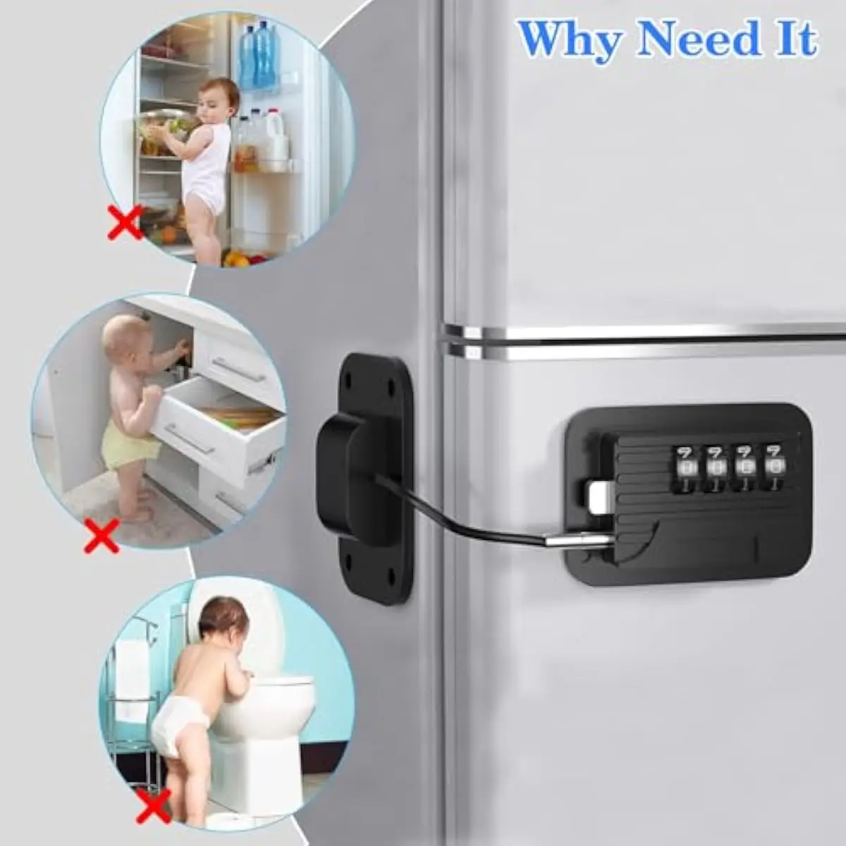 2 Pack Fridge Locks with Code for Refrigerator, Cabinets, Freezer, Drawers, Wardrobes, Closets, Windows, Freezer Doors. Child Sa