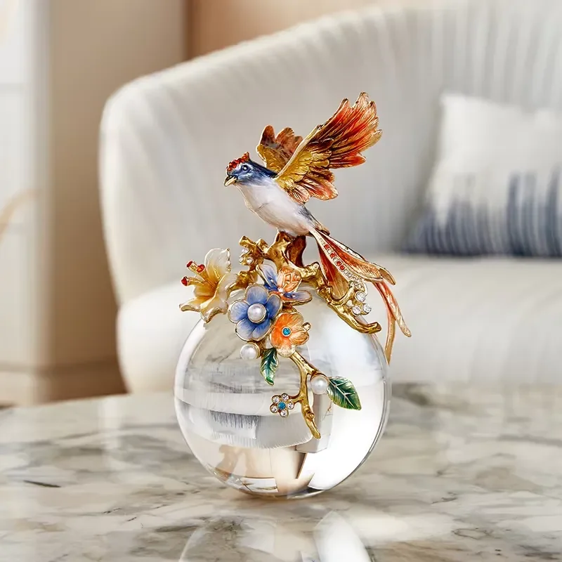 Luxury Glass Ball Bird Flower Ornament Enamel Handmade Painting Decorative Arts Crafts Table Decoration New Series