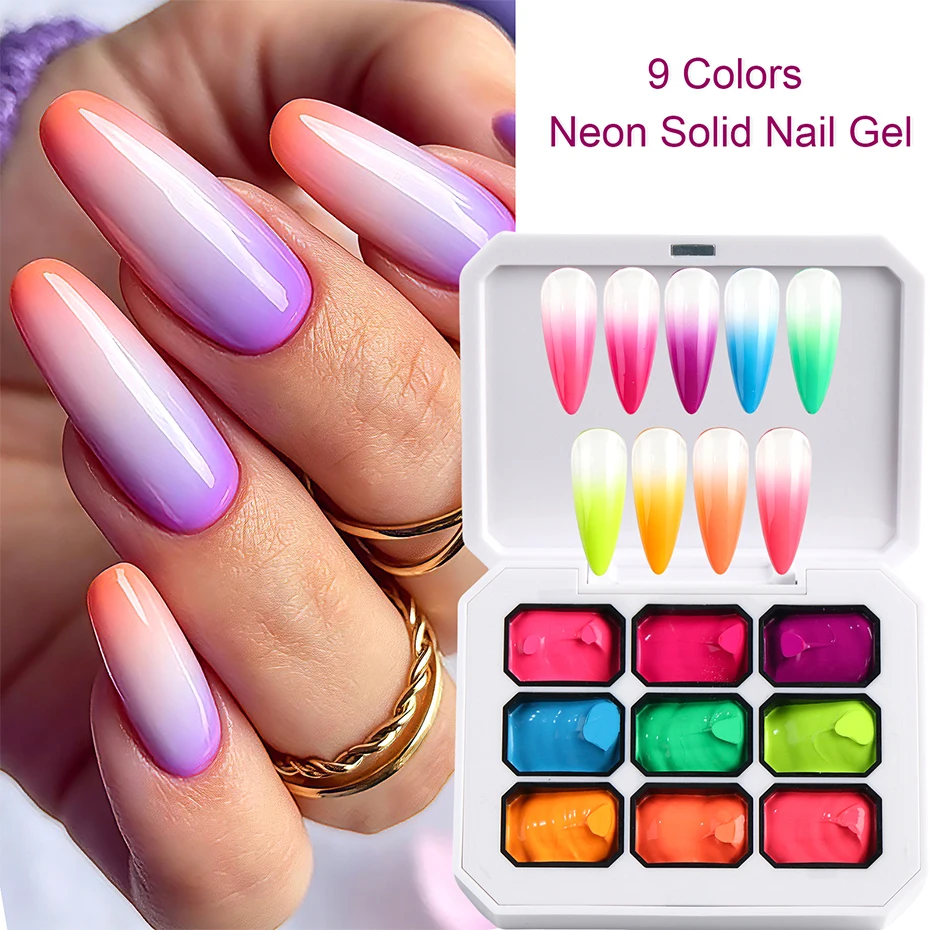 9 Colors Neon Nail Gel Palette Pigment Solid Patting Gel For Ombre Gradient Blush UV LED Soak Off Nail Art Painting Gel Polish