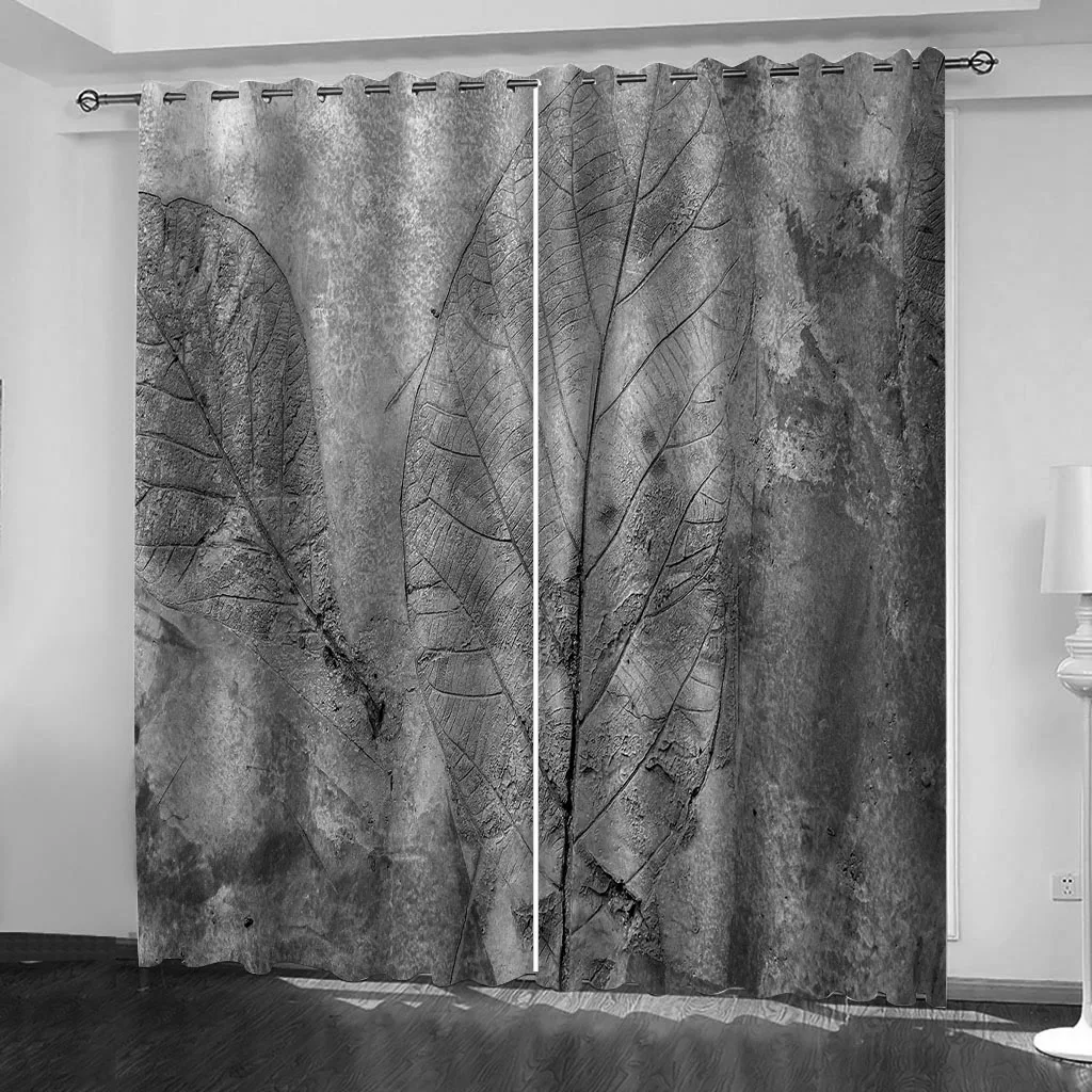 HUANZHUANG Curtains For Bedroom Retro Cement Wall Leaves Luxury Cheap Window Curtains Blinds For Living Room Kids Kicthen Door