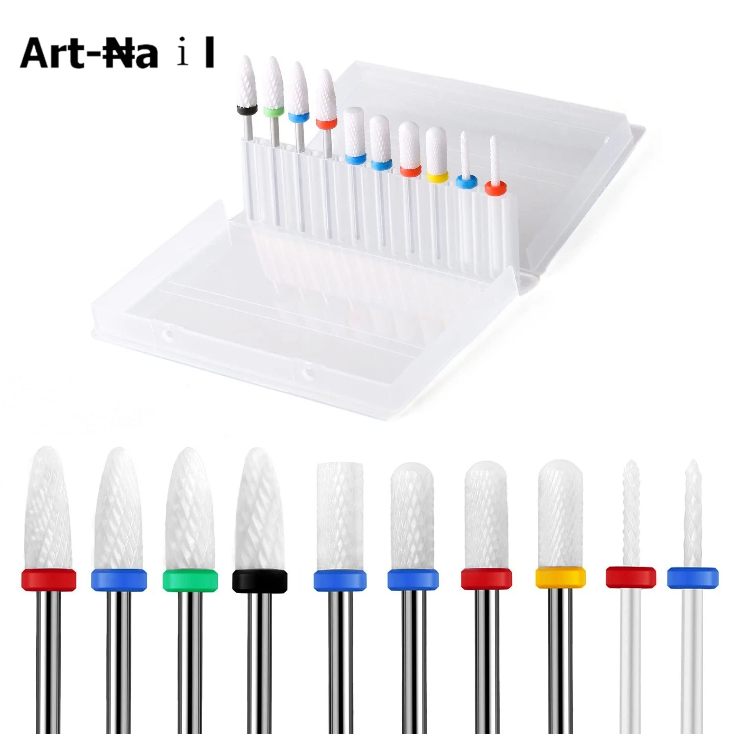 10pcs Milling Cutter Ceramic Nail Drill Bits Electric Manicure Files Kit Cuticle Remove Burr Gel Polish Tools Accessories