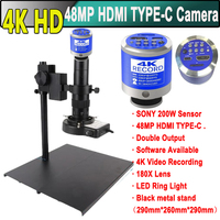 4K 48MP 38MP 13MP  HDMI Type-c USB VGA  Lab Industrial Microscope Camera 180X Lens for PCB Amplification Welding Repair