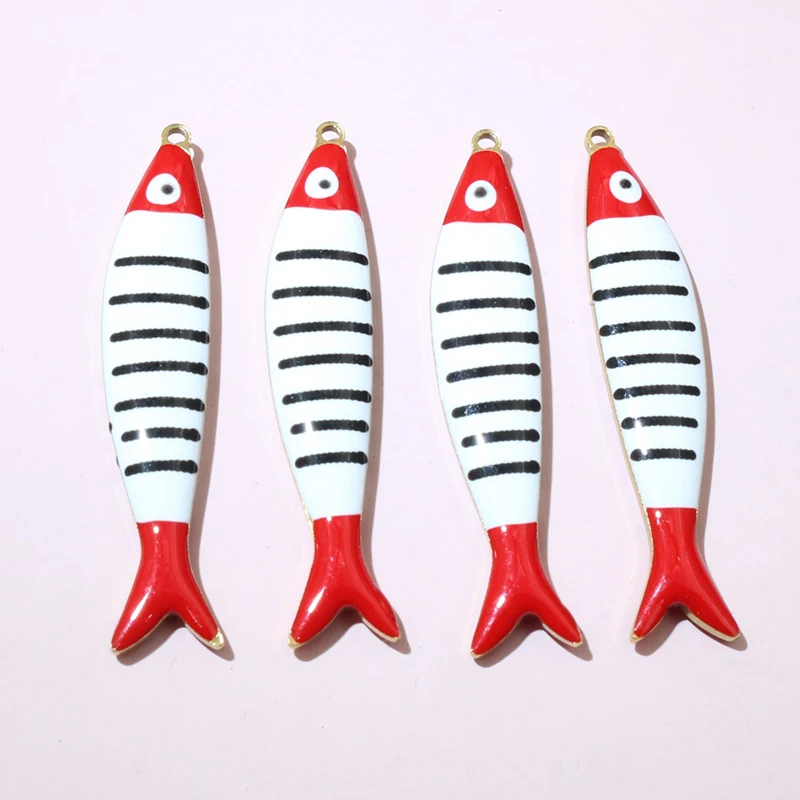10pcs Enamel Stripe Fish Charms for DIY Jewellery Making