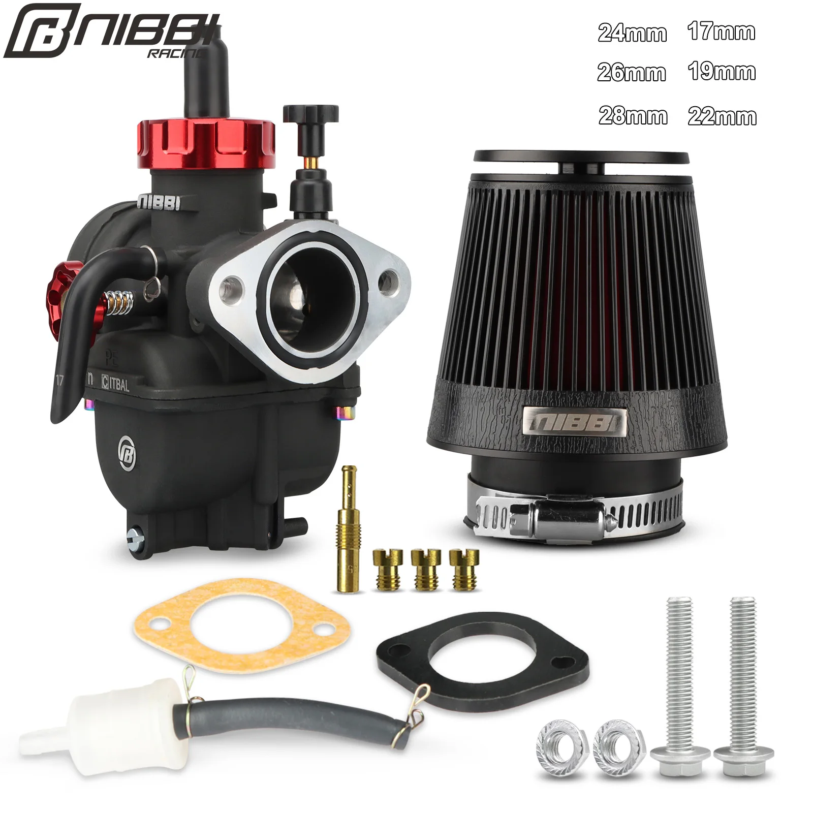 

NIBBI PE Flange Carburetor Kit With CNC Straight head Air Filter Carb Jets for Yamaha KTM Motocross Pit Dirt Bike Modified Parts