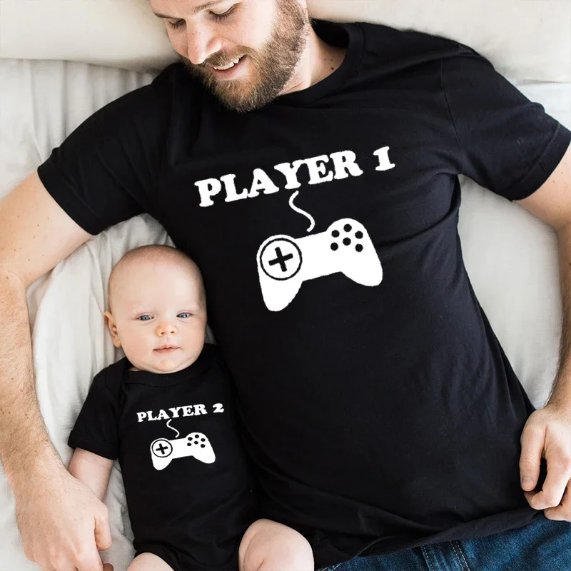 

T-shirts for Gamers Dad and Baby Matching T-shirts Funny Matching Family Gift Summer Kids Clothes Boys Family Look m